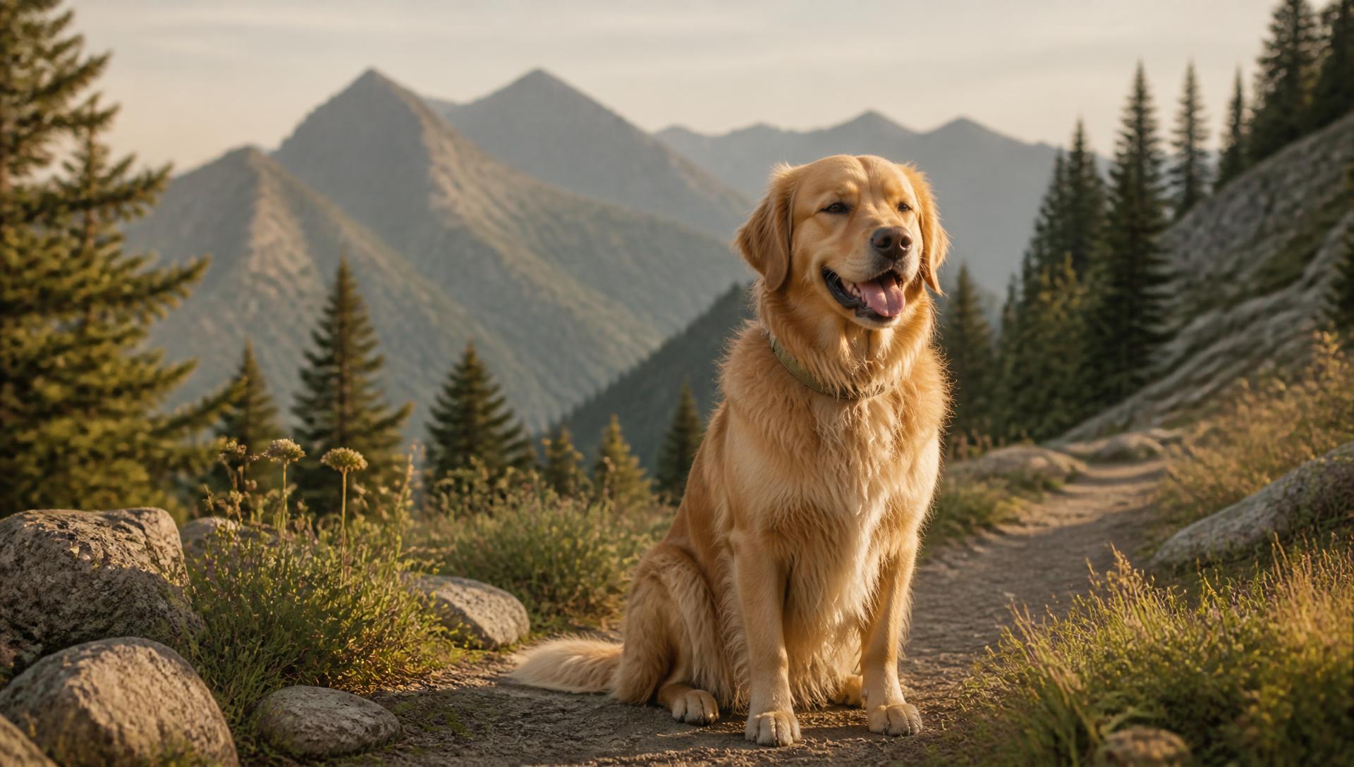 Happy dog on a mountain trail